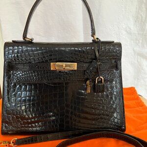 Kelly Genuine Crocodile Vintage Handbag